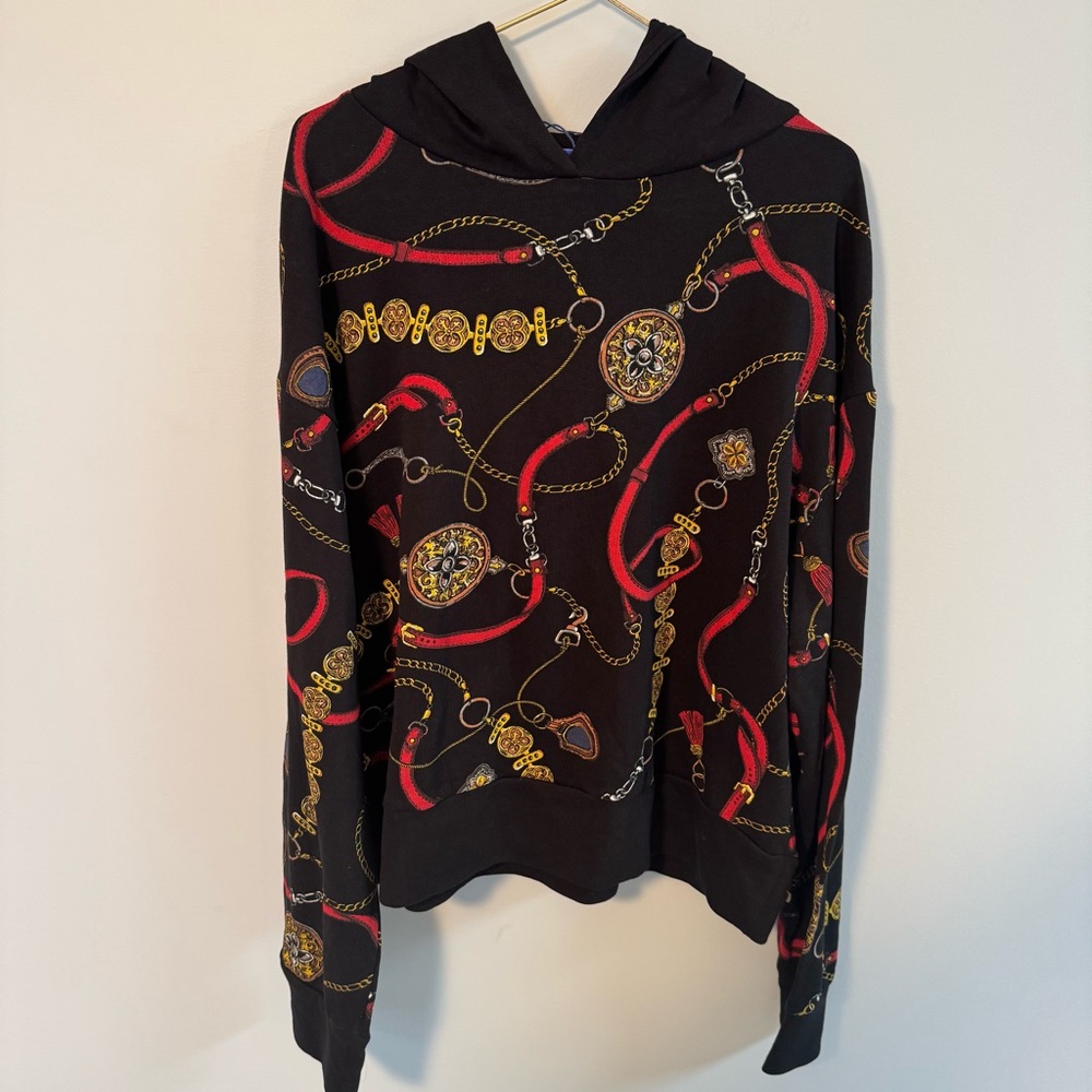 ZARA Women's Hoodie Black Fun Print Size LARGE